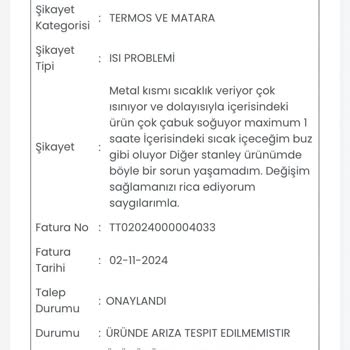 Stanley Termos Servis Talebi Reddedildi: Tüketici Haklarına Başvuru Yapacağım