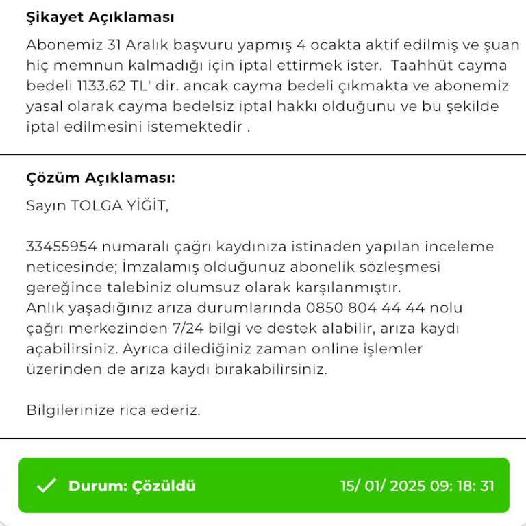 TÜRKSAT Kablo Net Abonelik İptali Ve Cayma Bedeli Sorunu