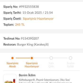 Burger King Siparişlerinde Soğuk Yemek Sorunu