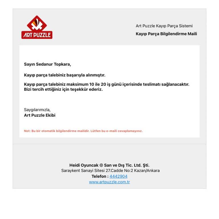 Kayıp Puzzle Parçaları İçin Yanıtsız Destek Talebi