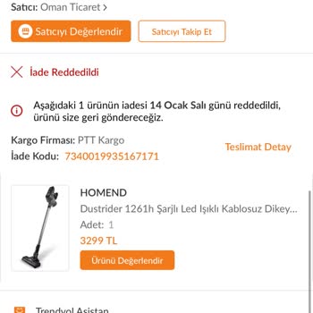 Bozulan Süpürge Ve İade Talebi