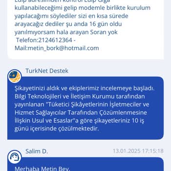 TurkNet'te Gecikmeli Giga İnternet Kurulumu