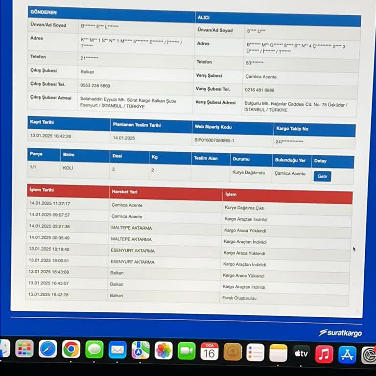 Sürat Kargo Çamlıca Şubesi İletişim Sorunu Ve Kayıp Kargo