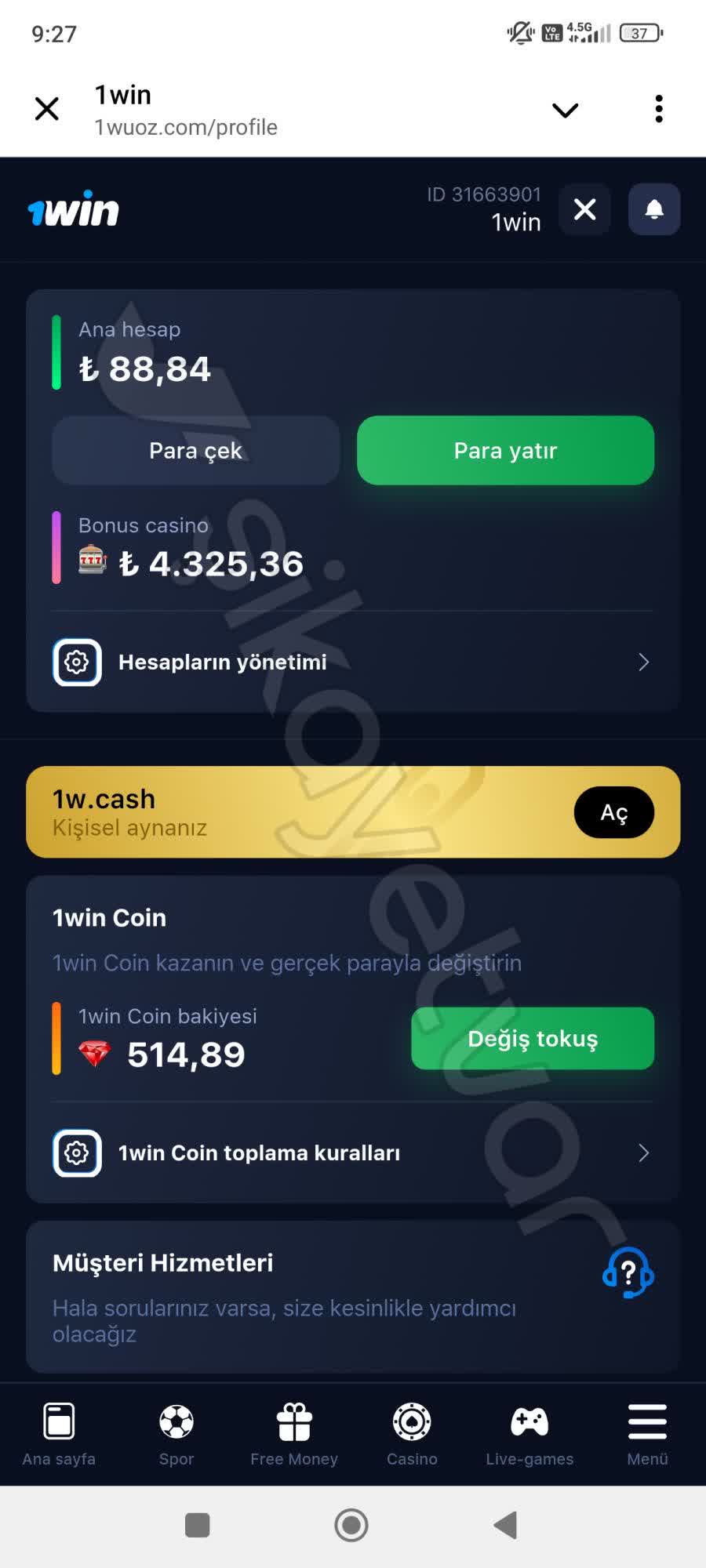 Screenshot showing a 1win deposit interface with a transaction delay warning
