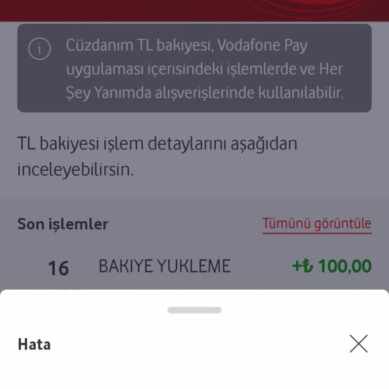 Vodafone Pay Cüzdanında Sürekli Hata Mesajı Alıyorum