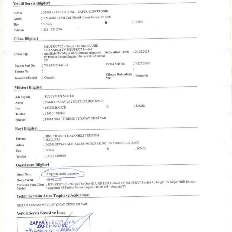 Trendyol'dan Alınan TV'nin Değişim Sürecinde Mağduriyet