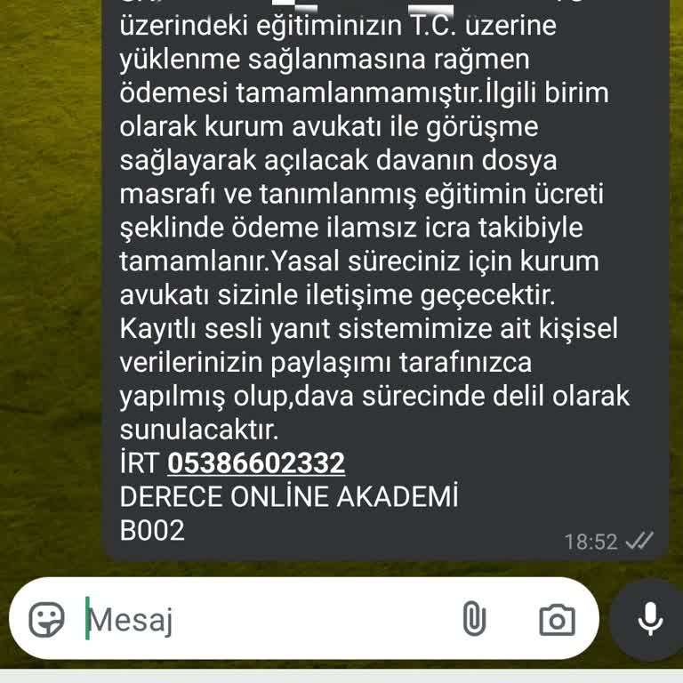 Eğitim Ücreti İçin Tehdit Edici İletişim