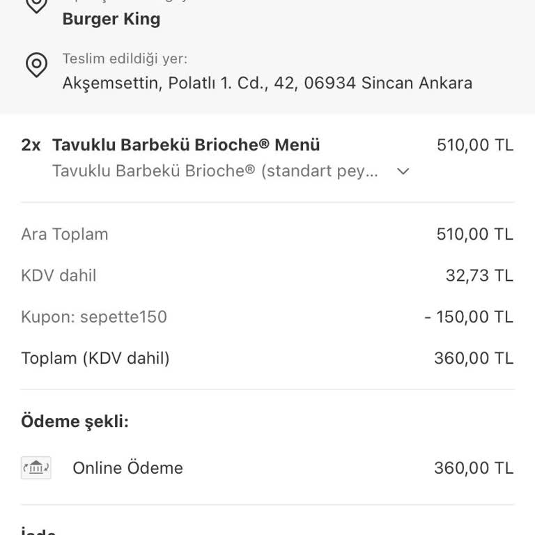 Yanlış Sipariş Ve Eksik Para İadesi Sorunu