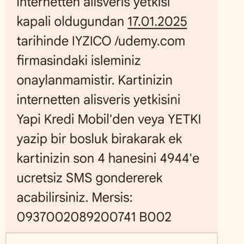 Udemy Yetkisiz Kart Kullanımı Tehlikesi