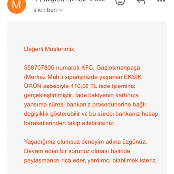 Yanlış Sipariş Ve Eksik Para İadesi Mağduriyeti
