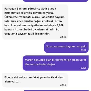 Getir'den Haksız Bayram Hizmet Bedeli Kesintisi
