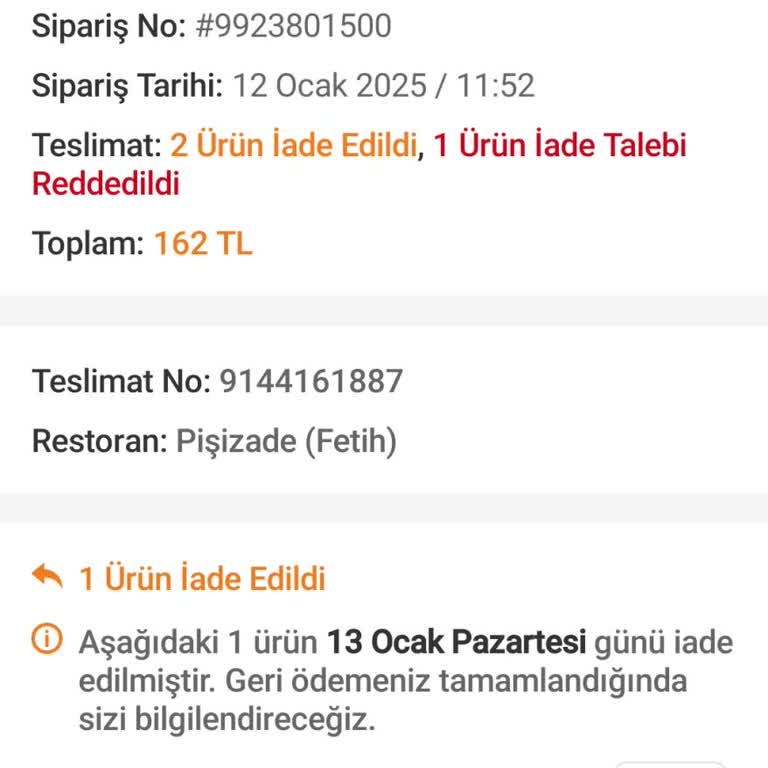 Yanlış Ürün Gönderimi Ve Eksik İade Sorunu