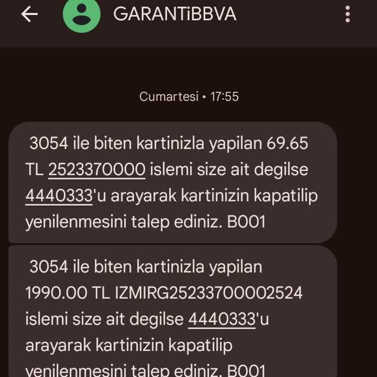 Garanti Bonus Kartımdan Bilgim Dışında İşlem Yapıldı
