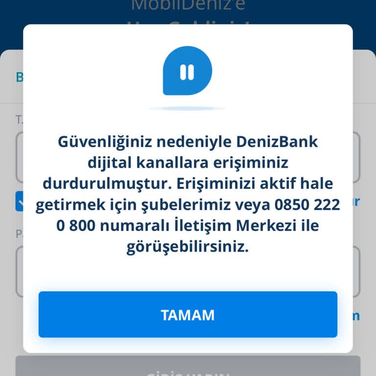 Denizbank Mobil Şube Erişim Sorunu