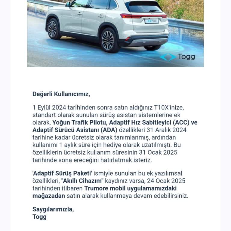 Togg T10X Adaptif Sürüş Asistanı Sorunu