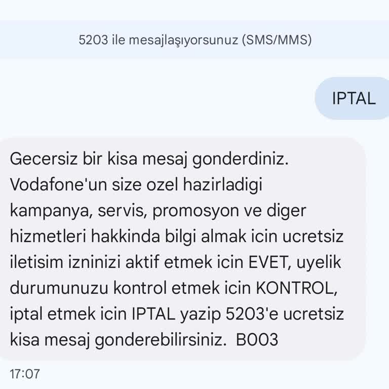 Vodafone Servis Mesajları İptal Sorunu