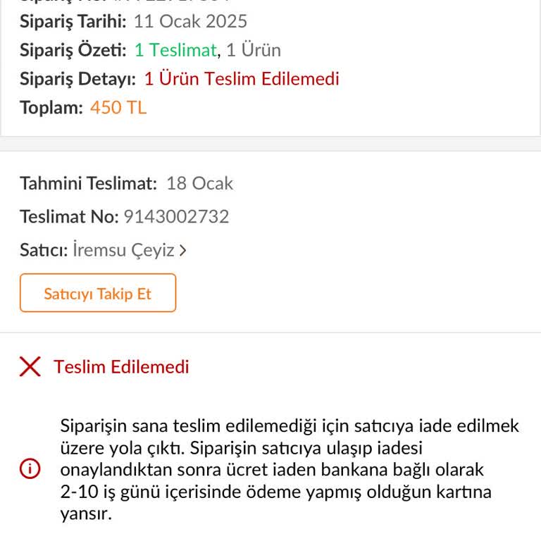 Kargo Teslim Edilmeden İade Edildi