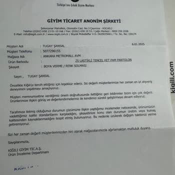 Kiğılı Pantolonlarında Renk Solması Ve Müşteri Hizmetleri Hayal Kırıklığı