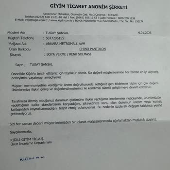 Kiğılı Pantolonlarında Renk Solması Ve Müşteri Hizmetleri Hayal Kırıklığı