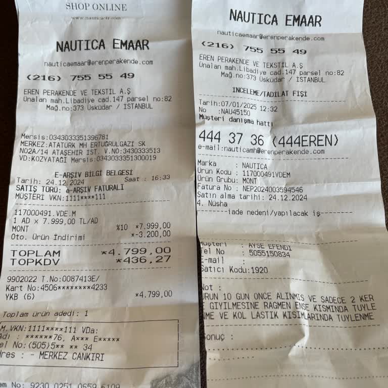 Nautica Monttaki Tüylenme Sorunu Ve İade Süreci