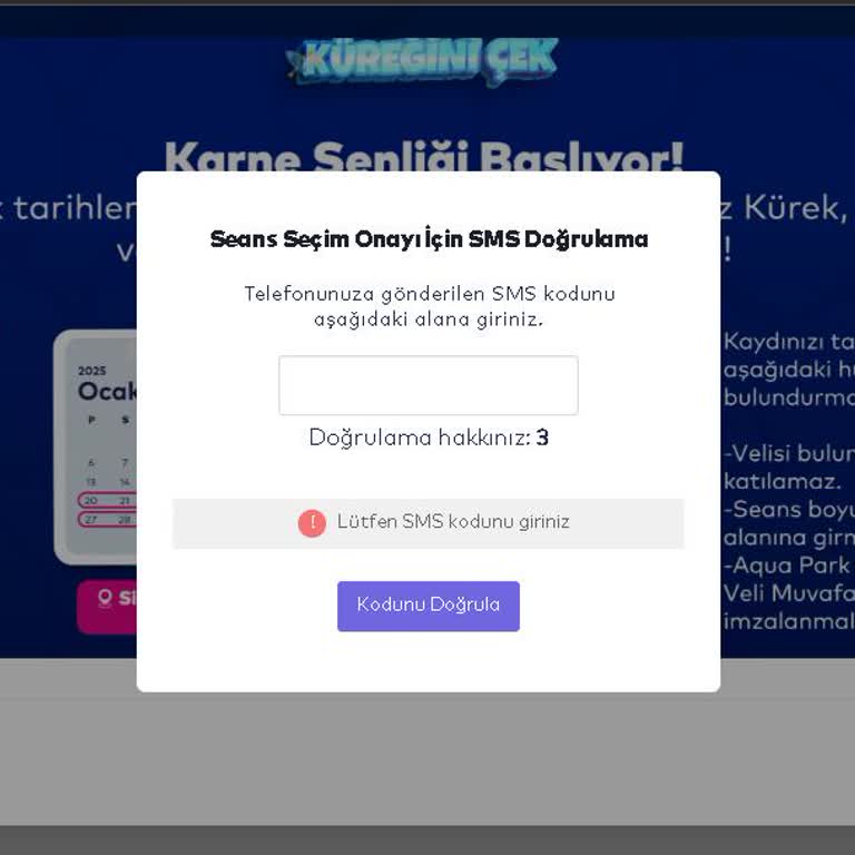 Rezervasyon Onayı İçin SMS Kodu Sorunu