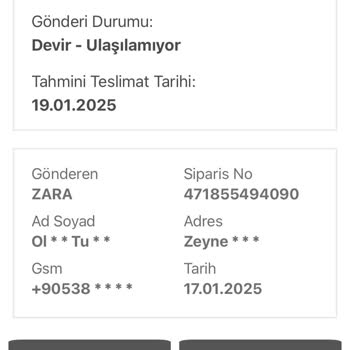 Zara Siparişinde Teslimat Sorunu Ve İletişim Eksikliği