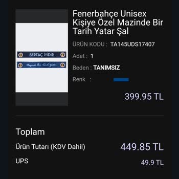 Kargoya Verilmeyen Kişiselleştirilmiş Atkı Siparişi