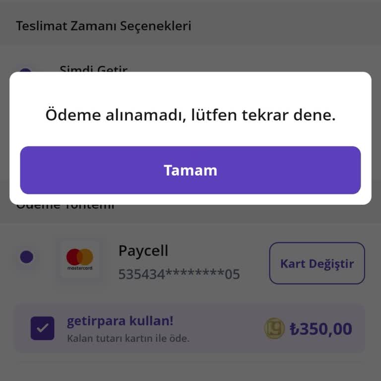 Getir Para Kullanımında Karşılaşılan Sorun