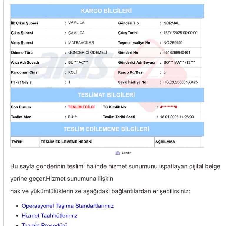 Teslim Edilmeyen Kargo Ve Yanıltıcı Bilgilendirme