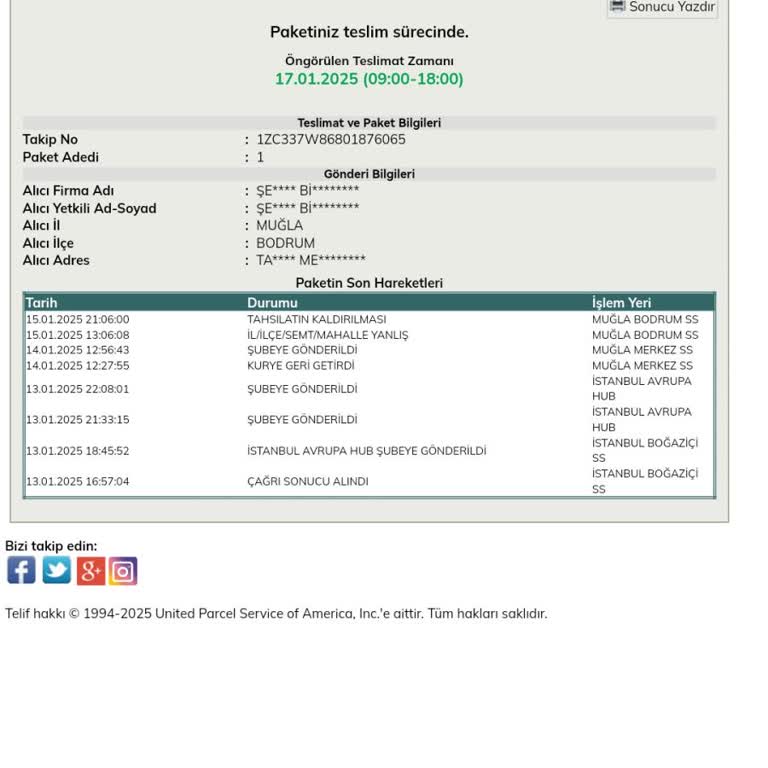 UPS Türkiye'nin Yanlış Adres Ve Tahsilat Sorunu