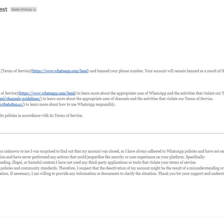 Haksız Yere Kapatılan WhatsApp Hesabı