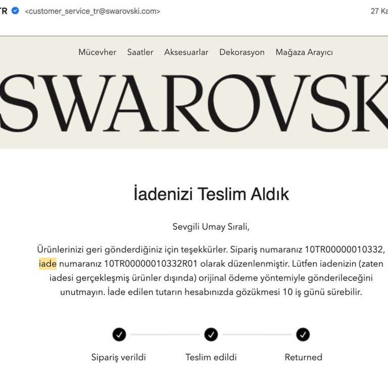 Swarovski'den İade Sürecinde Hayal Kırıklığı