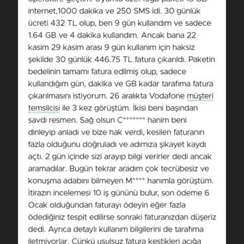 Vodafone'un Hatalı Fatura Israrı Ve Müşteri Hizmetleri Sorunu