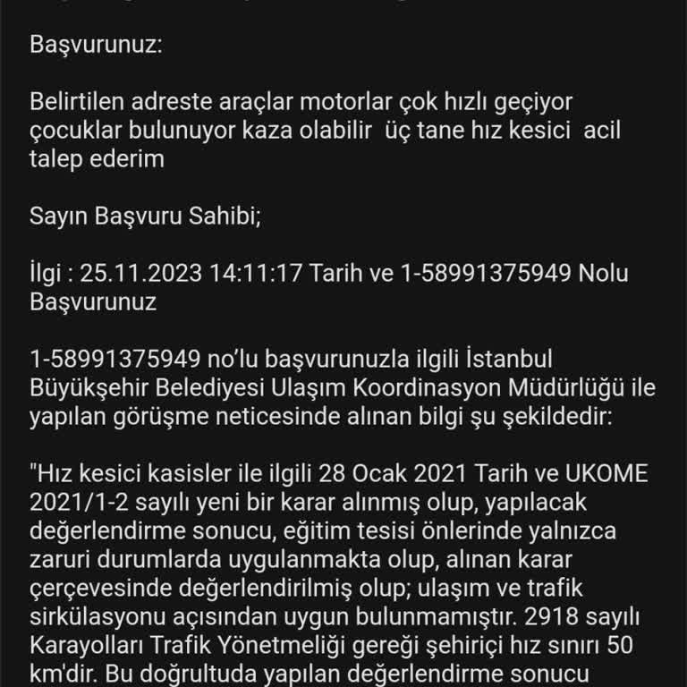 Çocukların Güvenliği İçin Hız Kesici Kasis Talebi