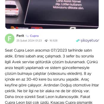 Çupra Aracımın Kronik Marş Sorunu Ve Yetersiz Servis Desteği