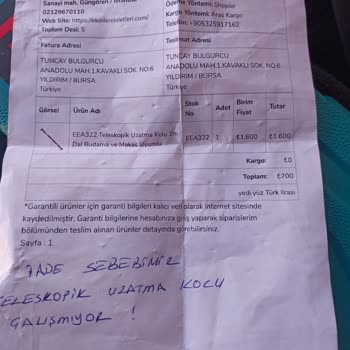 Yanlış Gönderilen Arızalı Ürün