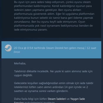 Satın Alınan Oyunun Steam'den Kaldırılması Ve Para İadesi Sorunu