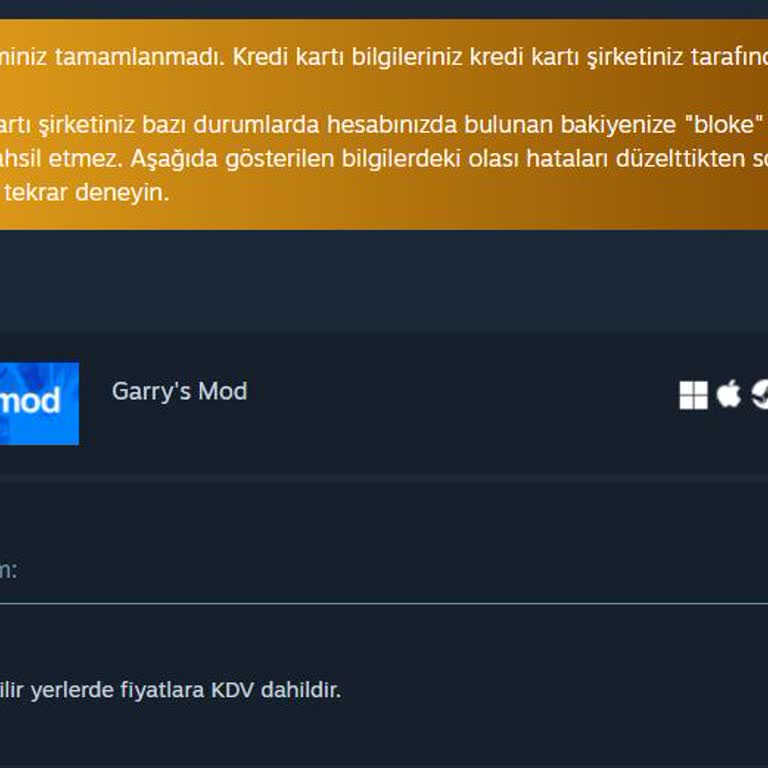 Ödeme Hatası: İninal Kartla Steam Alışverişi Sorunu