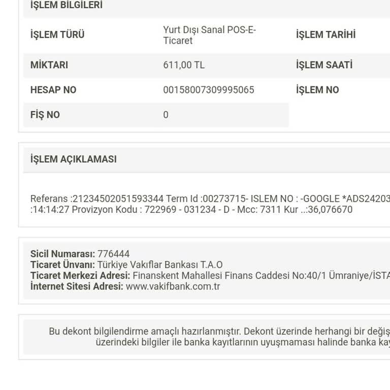 VakıfBank Hesabından İzinsiz Para Çekimi