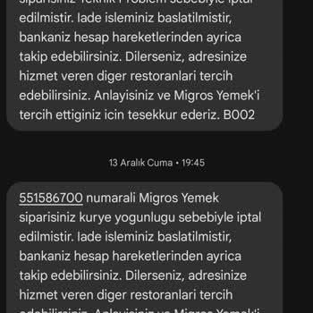Migros Yemek Uygulaması: Sürekli Sipariş İptali Sorunu