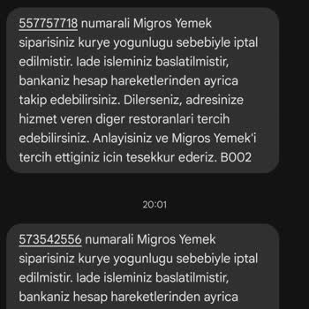 Migros Yemek Uygulaması: Sürekli Sipariş İptali Sorunu