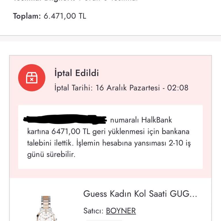 Boyner'den İptal Edilen Ürünün Para İadesi Yapılmıyor