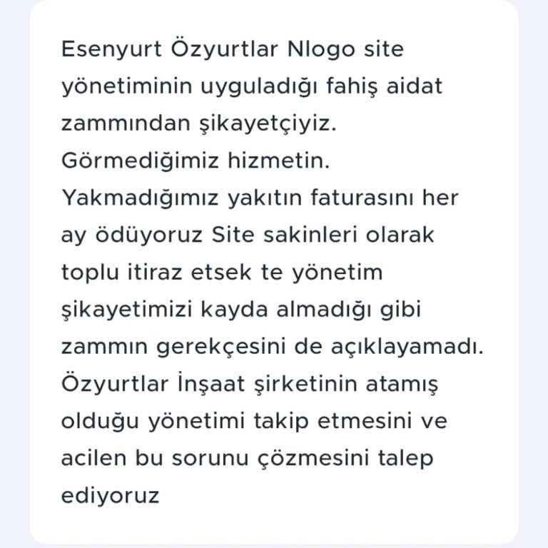 Esenyurt Özyurtlar Nlogo Site Yönetiminin Fahiş Aidat Zammı