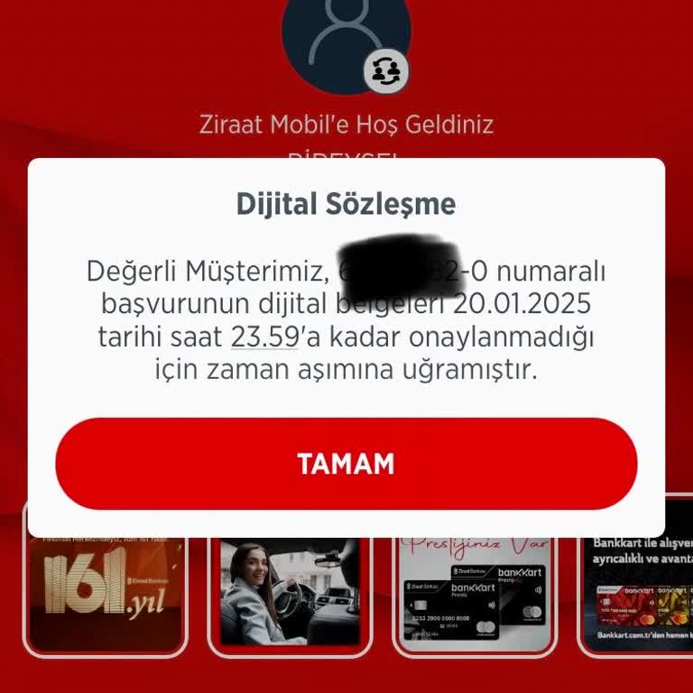 Ziraat Mobil'de Beklenmedik Başvuru Bildirimi