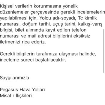 Pegasus'tan Eksik İade Ve Müşteri Hizmetleri Sorunu