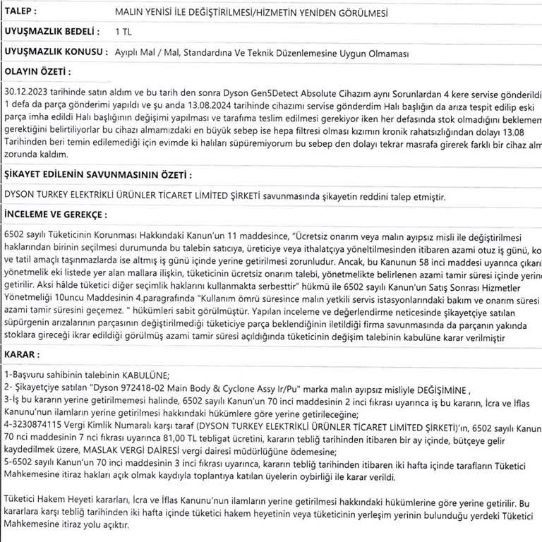 Dyson Gen5Detect Device Replacement Denied Despite Arbitration Decision
