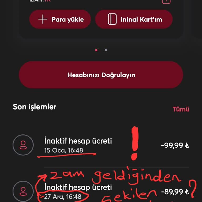 İninal Kart'ta Haksız İnaktif Hesap Ücreti Kesintisi