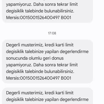 Kredi Kartı Limit Artışı Talebine Sürekli Olumsuz Yanıt