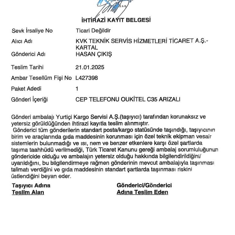 Yurtiçi Kargo Paketin Korunaksız Olduğuna Dair Zorla Bir Kağıt İmzalatılıyor