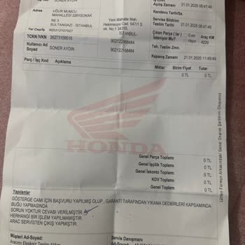Honda Bayisinde Gösterge Ekranı Sorunu